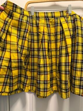 Hot Topic Yellow Plaid Pleated Skater Skirt